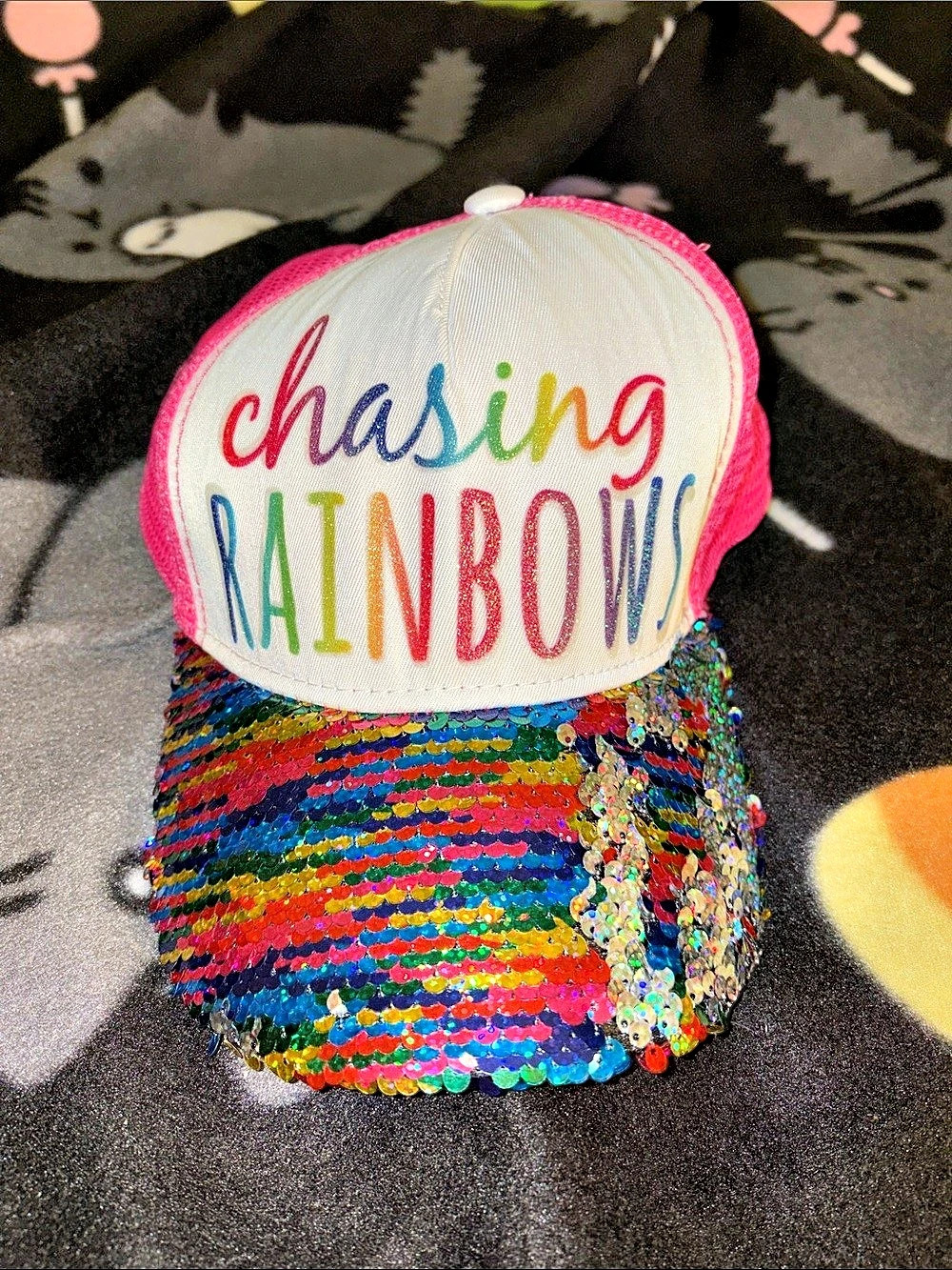 Claire’s Rainbow Sequin Iridescent Pink Fuschia Trucker Hat Cap